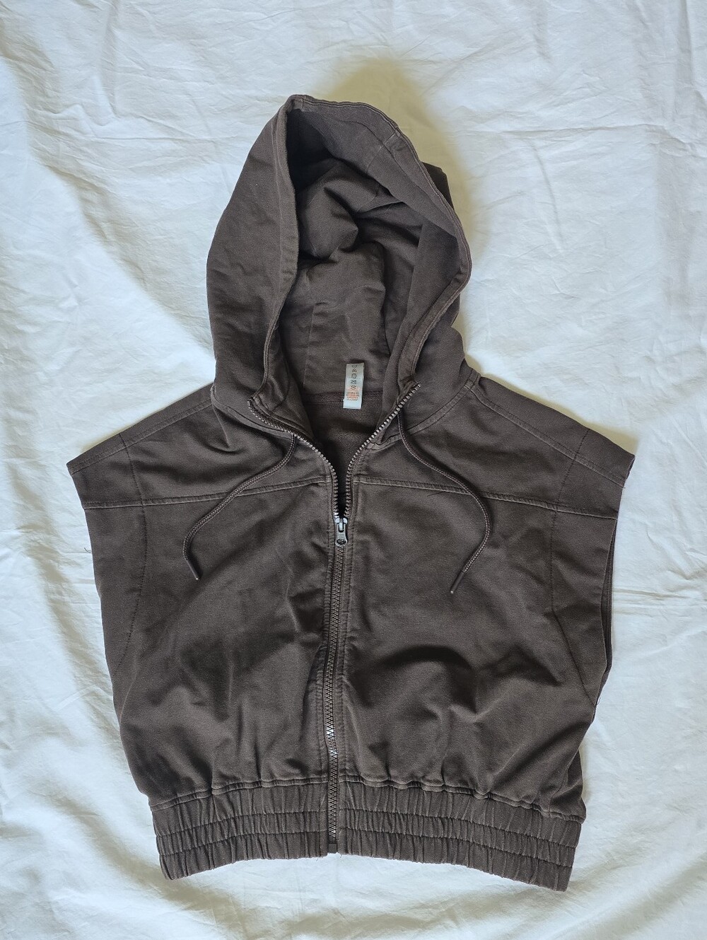 Cropped Hooded Zip Vest Jacket - Brown